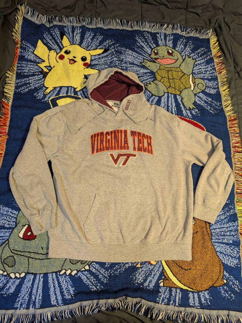 Y2K Virginia Tech Hokies Stadium Athletics Gray Pullover Hoodie sz XXL